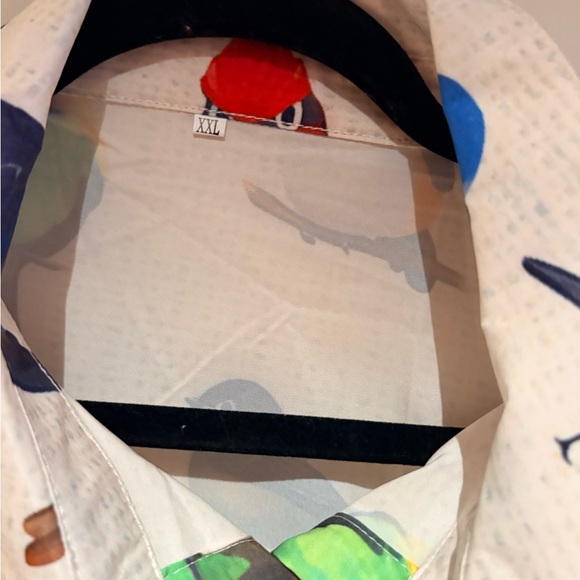 Bird Print Long-Sleeve Shirt - White with Multicolor Birds - Picture 3 of 12